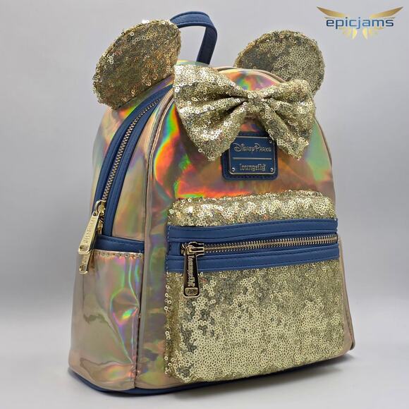 Loungefly Disney Minnie Mouse 50th Anniversary Ear Gold Iridescent Backpack Bag main image 4